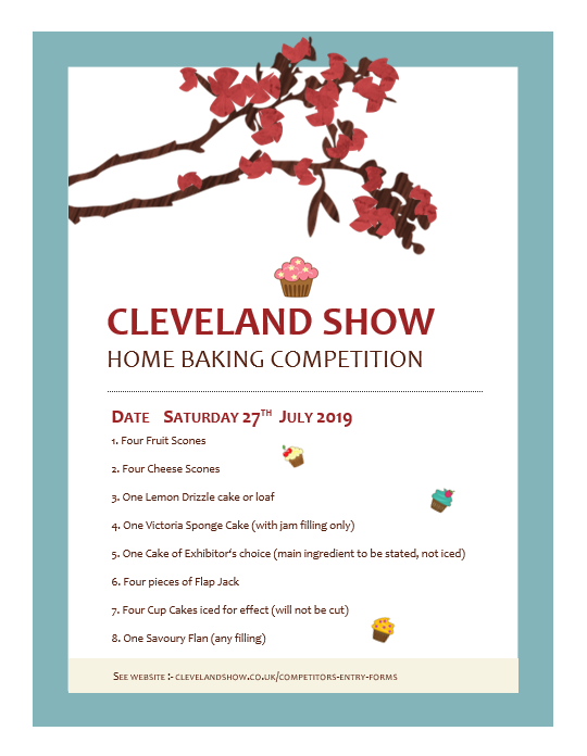 Competitors entry dates closing soon. But some can be entered on the day including home baking, horticulture, roses, companion dog, ferrets. See website for details. Clevelandshow.co.uk
