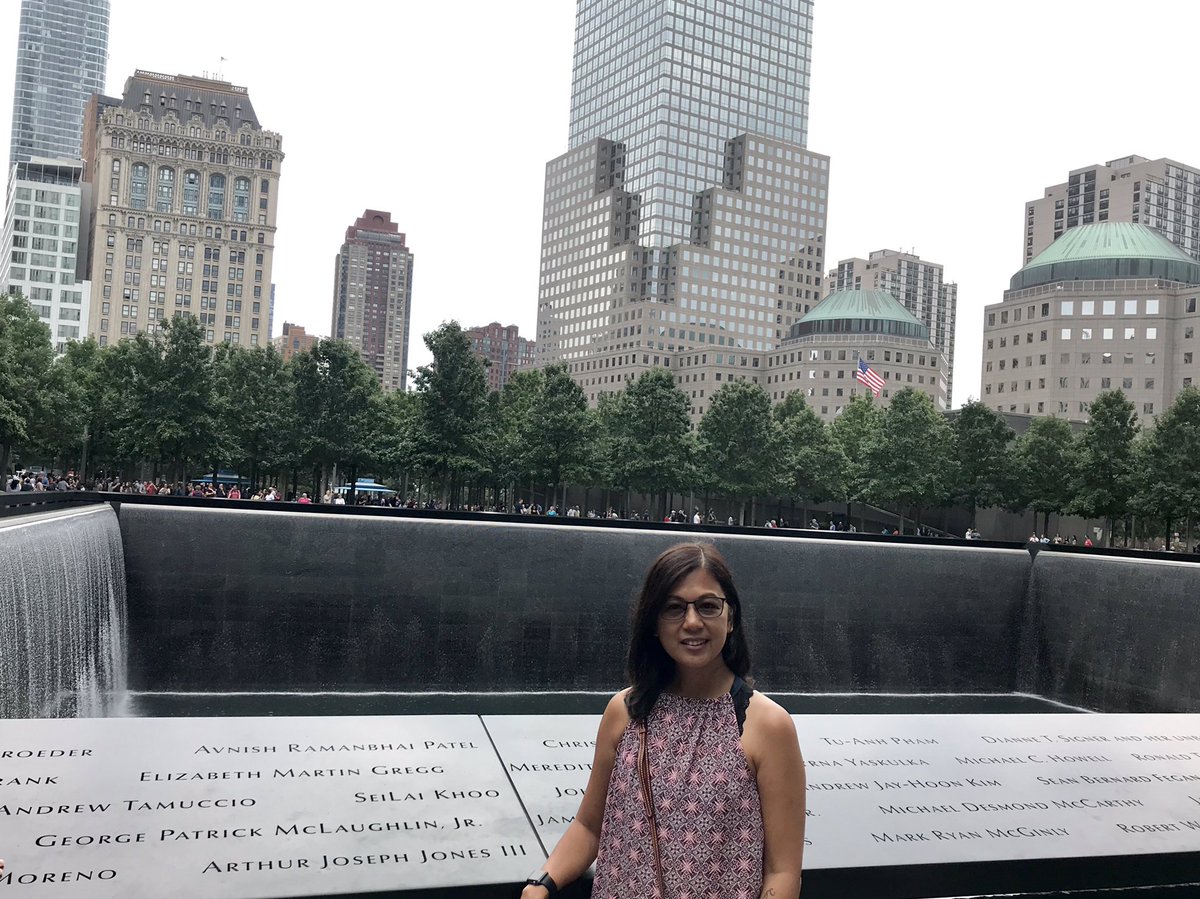VibarAnne's tweet photo. Got to visit the 9/11 Memorial. Travel selfie for #exleytweets https://t.co/mZQg93GOcq
