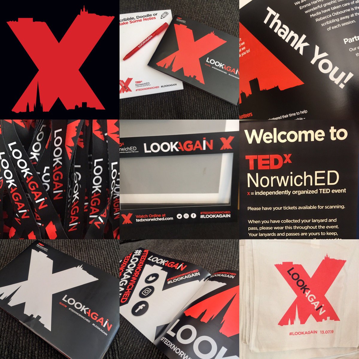 MdesignGraphics's tweet photo. Honoured &amp; privileged to have been asked to be this year’s graphic designer for @TEDxNorwichED Everything looks fab!!
#lookagain #TEDxNorwichED #graphicdesign #logo #posters #lanyards #brochure #postcards #tshirts #pens #notepad https://t.co/SozxP7XUd4