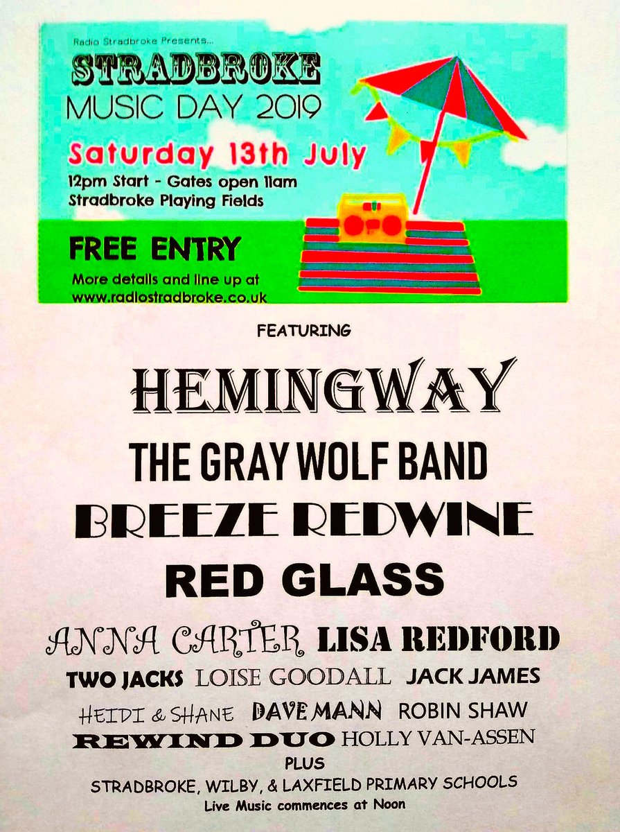 This Saturday 13th July I'll be at @radiostradbroke's Music Day, organised by the team at @stradisphere18. The festival just now started at 12 - I'm on at 5.30pm. It's completely FREE to attend! Featuring @breeze_redwine @lisaredford & @Hemingwayband! Thanks to @djhuggy1. 🌞🎤🎶