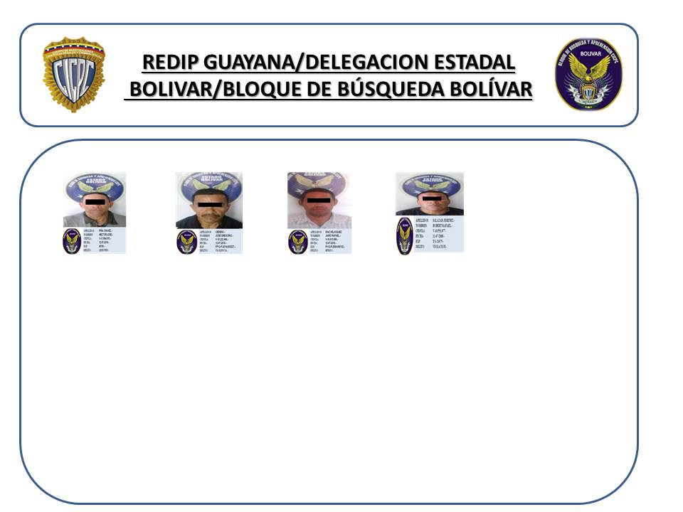 Bloque de Busqueda Bolívar durante la semana  detuvo a 19 sujetos quienes presentan un estatus de SOLICITADO por diferentes delitos.
<a href="/DouglasRicoVzla/">Douglas Rico</a> <a href="/JesusATeresen67/">Jesús Abraham Teresen Romero</a> @darwincicpc @Cicpc376