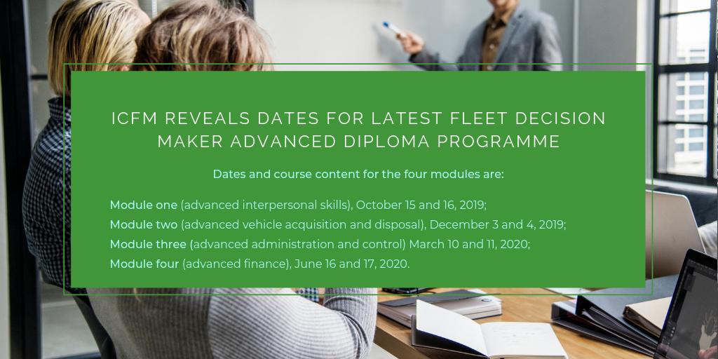 We are pleased to announce details of our next prestigious tutor-led Diploma (Advanced Level) Programme.

Successful completion of the Programme leads to the award of the prestigious ICFM Diploma in Car &amp; LCV Fleet Management.

For more details &amp; to book ow.ly/ucd850v00qE