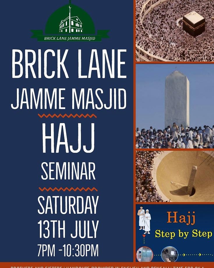 *Hajj Seminars across Tower Hamlets*

4 Hajj Seminars taking place across Tower Hamlets today. 

-East London Masjid
-Bricklane Masjid
-Collingwood Masjid
-Shoreditch Masjid.

Check the posters for full details.

#hajj #hajj2019 #hajjseminar