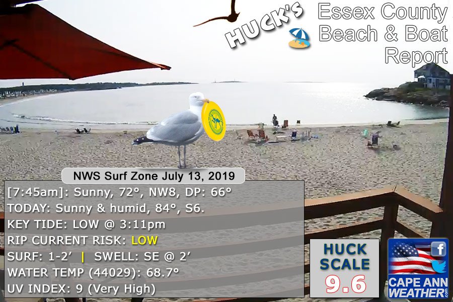 CapeAnnWeather's tweet photo. HUCK'S #EssexCounty Beach 🏖️ and Boat ⛵️ Report for July 13, 2019
🥰 LOW afternoon tide (3:11pm) to spread out!
* County beaches/waters #Salisbury to #Nahant.
#Gloucester #RockportMA #ManchesterMA, #EssexRiver #PlumIsland #IpswichBay #StageFortPark #HalibutPoint #AnnisquamRiver https://t.co/GPJb2ku5ts