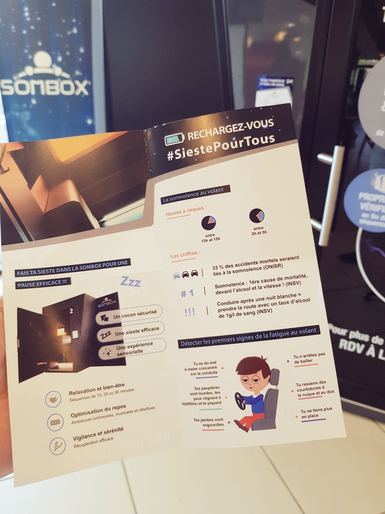 Vous roulez sur l'#A11 en dir° de Paris? N'attendez pas que la fatigue vous rattrappe, faites une #pause et profitez gratuitement de la #Sombox jusqu'à 18h chez @Total sur le réseau <a href="/VINCIAutoroutes/">VINCI Autoroutes</a>
Téléchargez <a href="/Ulys_et_Vous/">Ulys</a> pour + d'infos
#GrandsDeparts #RechargezVous 
☕+😴=🚀