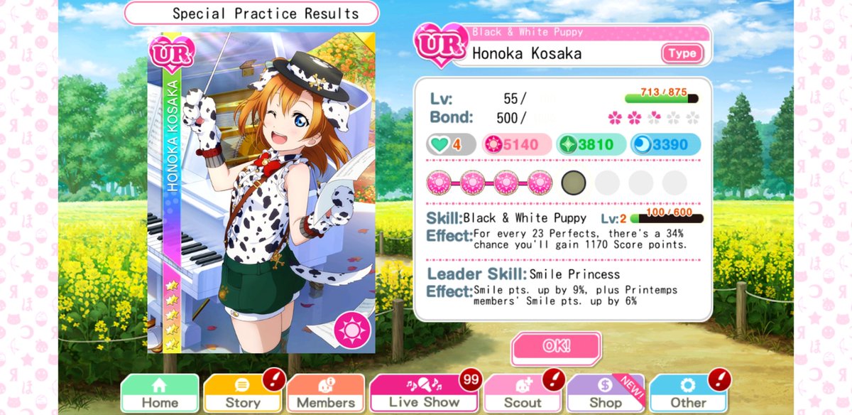 day 43: had to max bond the 2nd copy first but HERE SHE IS!! uhm maybe im crying... this isnt my fav ur of her but to have a naturally idolized ur of honoka makes me soooo happy