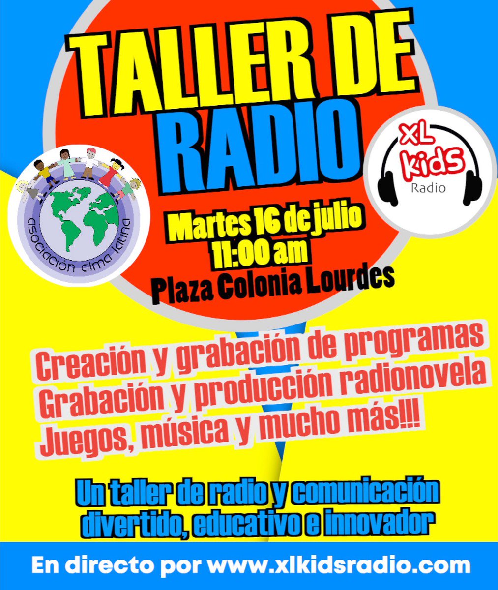 ¡¡Este Martes vamos a poner en onda  nuestra plaza con el taller de radio de <a href="/XlKidsRadio/">XL Kids Radio</a> y @alma_lati!!