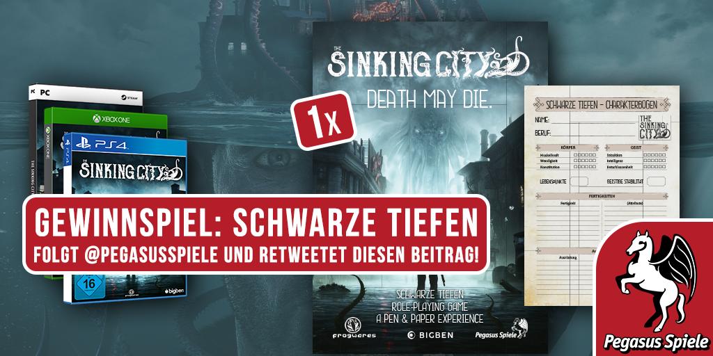 Wir verlosen 1x die SCHWARZEN TIEFEN, das Pen&amp;Paper zum Computerspiel <a href="/Thesinkingcity/">The Sinking City 2</a>. 🦑
Folgt <a href="/pegasusspiele/">Pegasus Spiele</a> und retweetet diesen Beitrag.

Für alle, die auf Nummer sicher gehen wollen: Die digitale Version des Abenteuers könnt ihr euch hier runterladen: bigben-interactive.de/wp-content/upl…