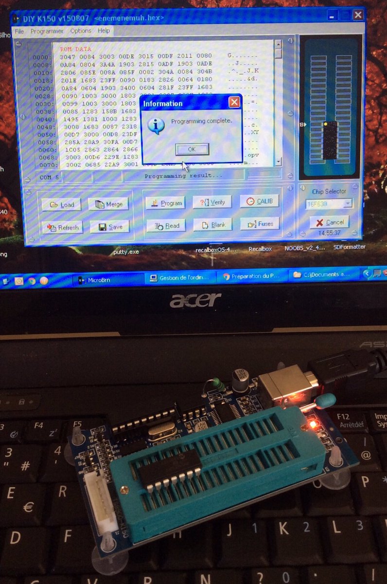 1Jour1JeuRetro's tweet image. Réception ce matin de x5 PIC16F630 pour du #Switchless,

du coup petit test du programmateur #K150 avec un vieux PC portable sous XP,
Le K150 fonctionne parfaitement : Réparation Ok 👍

Je vais aussi le modifier (coupure d’une piste) pour qu’il accepte plus de PIC et le flasher.