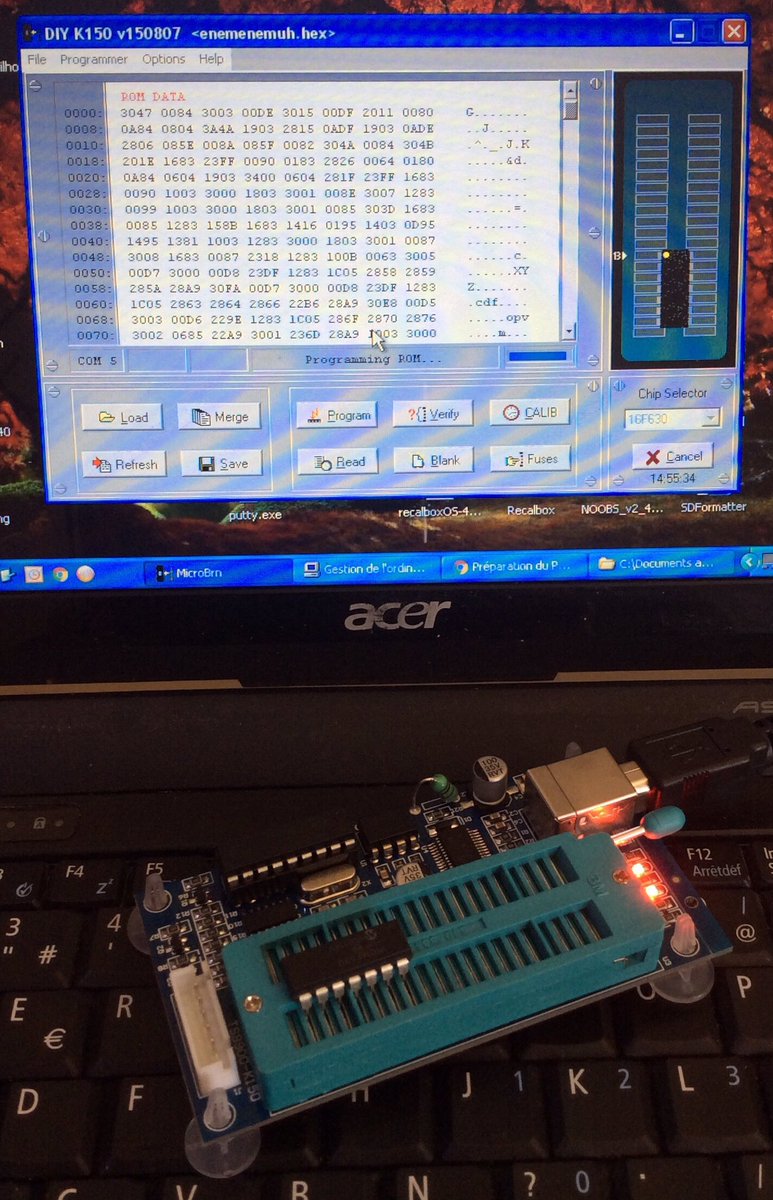 1Jour1JeuRetro's tweet image. Réception ce matin de x5 PIC16F630 pour du #Switchless,

du coup petit test du programmateur #K150 avec un vieux PC portable sous XP,
Le K150 fonctionne parfaitement : Réparation Ok 👍

Je vais aussi le modifier (coupure d’une piste) pour qu’il accepte plus de PIC et le flasher.