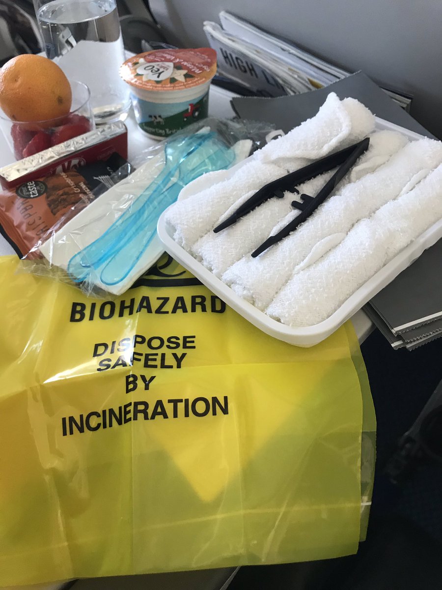 chappers_lucy's tweet photo. When you fly with a travel sick child! Thank you @British_Airways crew for being so attentive! #readyforanything #biohazard #BritishAirways https://t.co/gjXWnKC43l