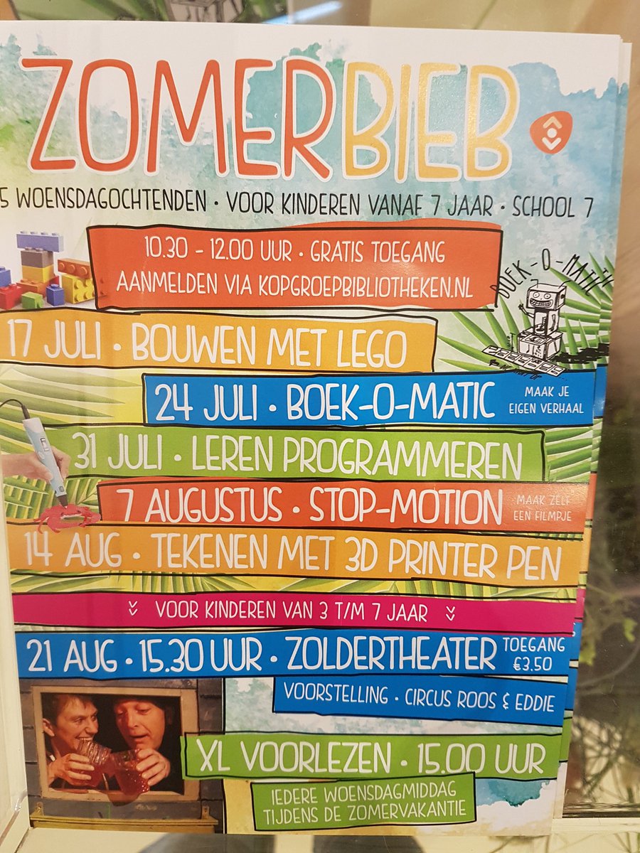 wgreef's tweet photo. Voor de thuisblijvers #Zomerbieb bibliotheek #School7 elke woensdag😎 https://t.co/LuIsr6paKF
