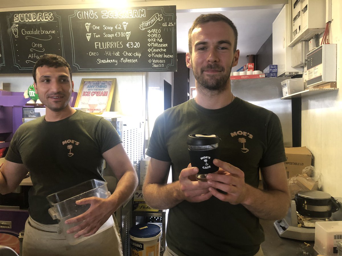 MonkeyCups1's tweet photo. Look what just arrived at #MoesCafe #Tramore their very own custom #MonkeyCups 🐒 Sun is shining perfect day for #Tramore FREE #coffee when you purchase one ☕️ #savingthewhales 🐳 #sustainableliving #plasticfreejuly Photo credit: Moe’s Cafe & indoor photo @MailoPower https://t.co/Sq8LoVBkSE