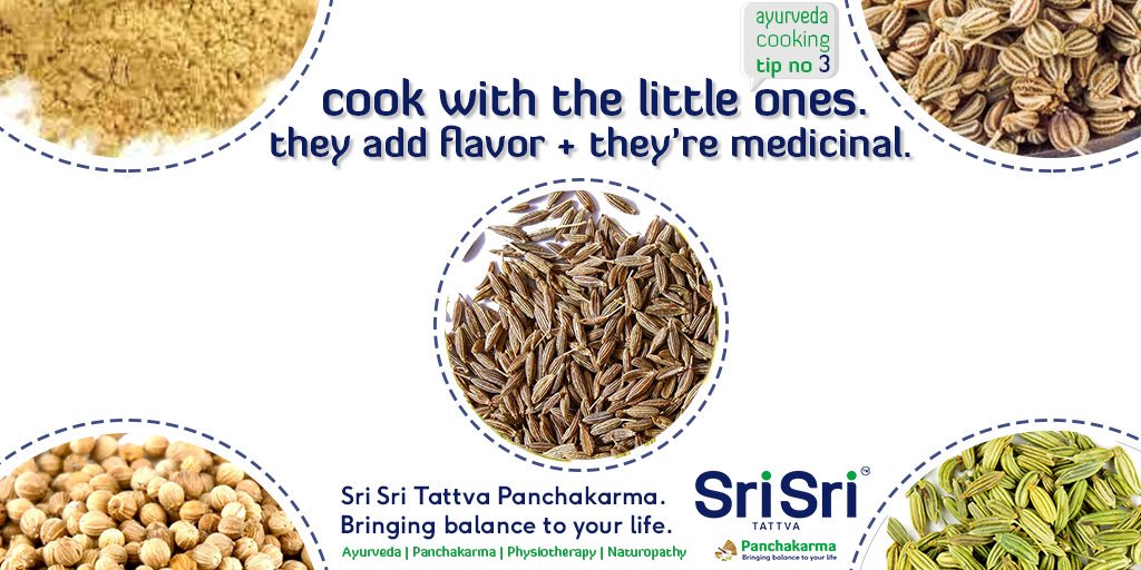 sswellbeing's tweet image. #CookClean
Fennel, cumin, carom, coriander seeds &amp;amp; asafoetida will help shield you against food’s gas forming tendencies.
Heat some ghee/oil. Toss in a few of these spices (only a pinch of asafoetida), some grated ginger. Stir fry for 30s, pour over rice/cooked veggies.
#Ayurveda