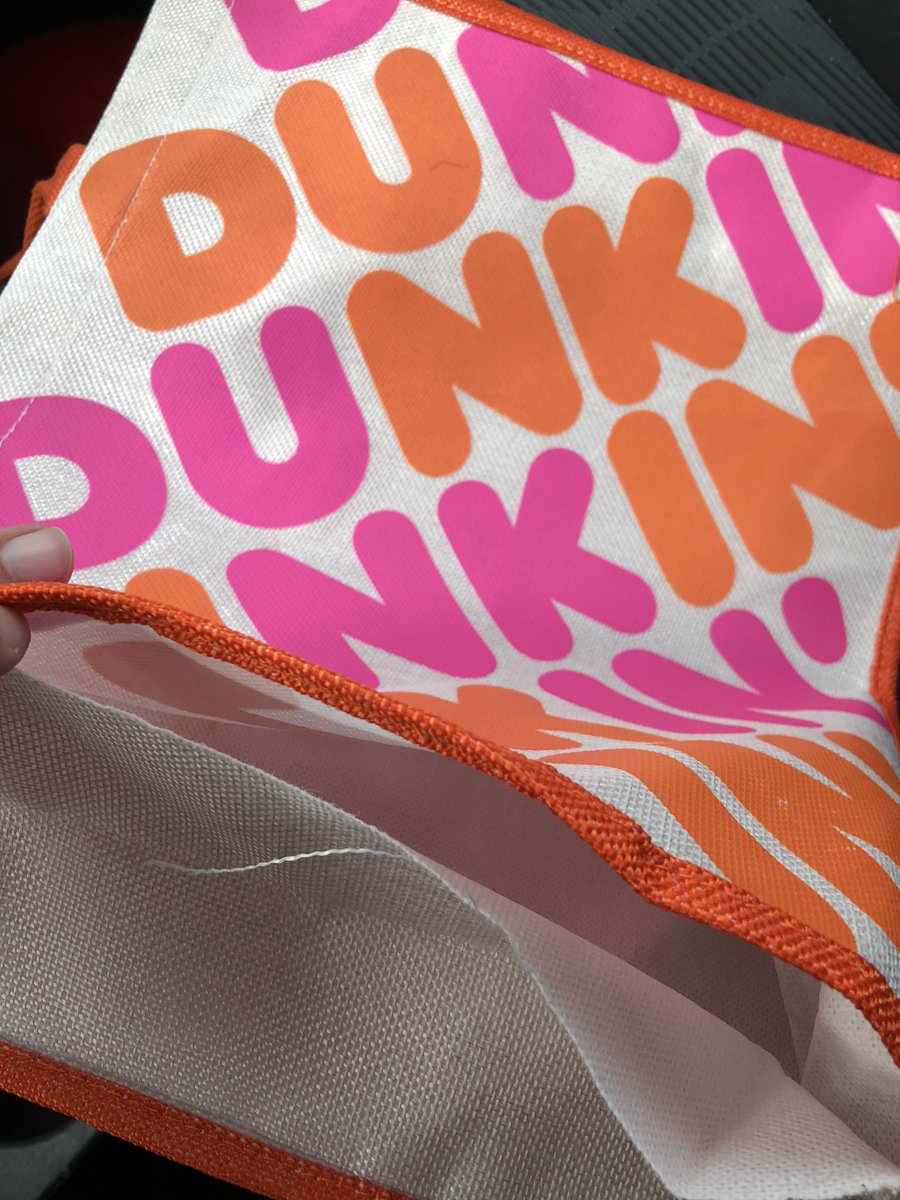 drncrane's tweet photo. @dunkindonuts My tote ripped on the first use. I tried to exchange it at Dunkin but was denied. The manager wouldn’t even consider it. I sent a DM because I’d like a replacement. https://t.co/vit4Nbpk86