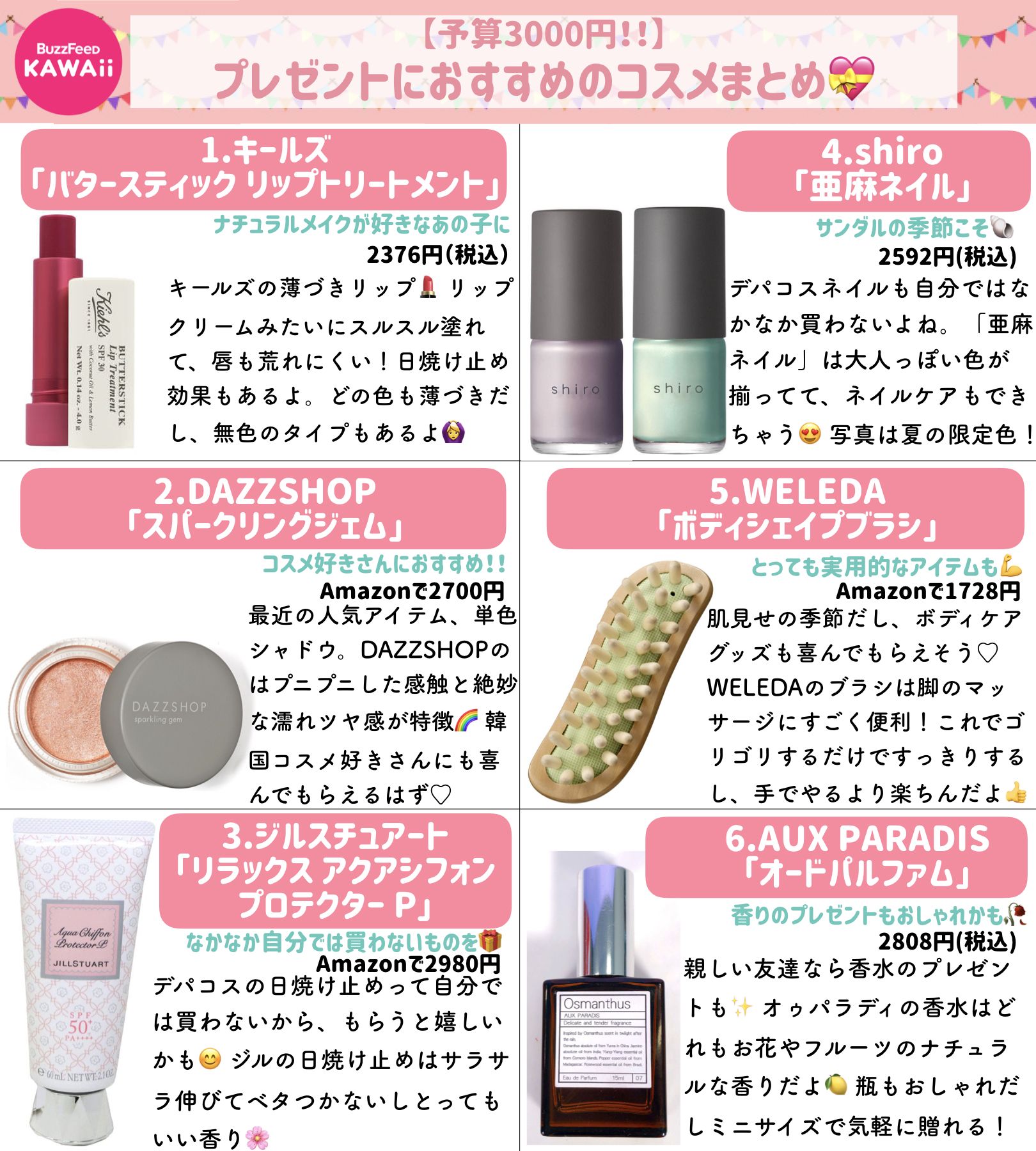 Twitter এ Buzzfeed Kawaii 予算は3000円 友達へのプレゼントにおすすめなコスメをまとめました 自分へのごほうびにもぴったりです T Co Tllazcd0xk ট ইট র