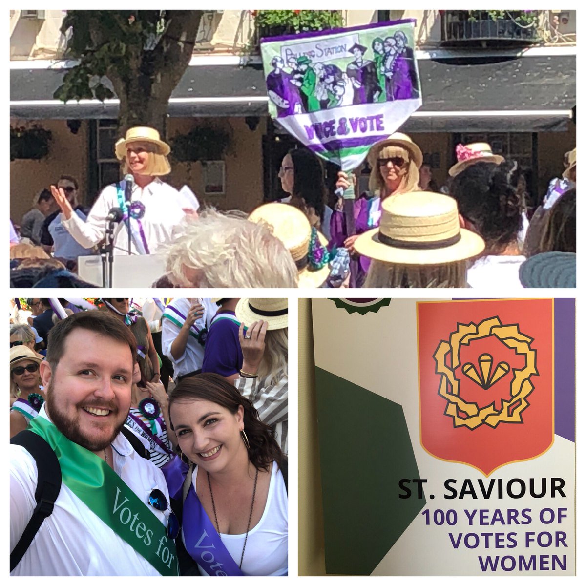 Was great to be part of the 100 Year’s celebrations of women’s vote in Jersey - huge turn out. I was holding the <a href="/StSaviourJersey/">Parish Of St Saviour</a> banner. Great speeches in the Royal Square especially from @TAVallois very inspirational. The fight for equality goes one. Thank to all involved.