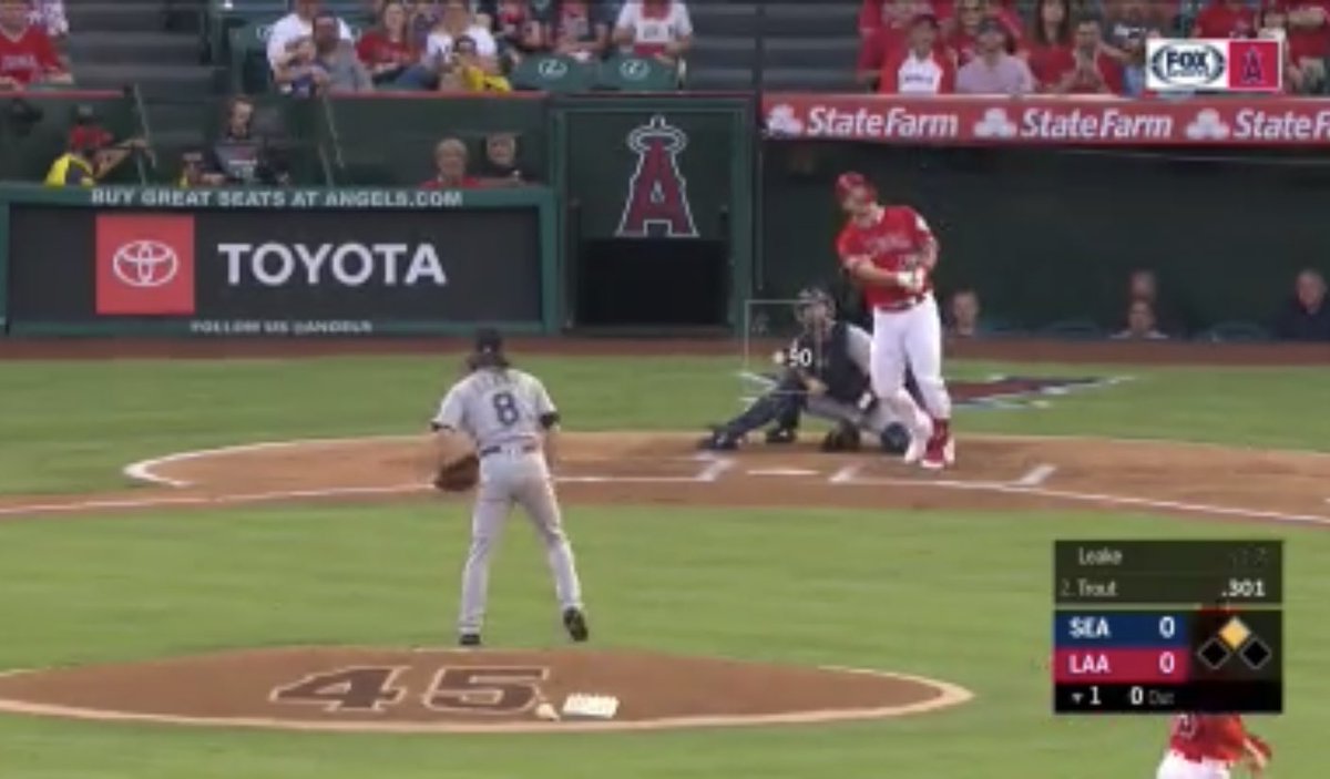 HaloHangout's tweet photo. Wow! Like it was meant to be Mike Trout @MikeTrout hitting a first inning homer looking into the crowd at Tyler Skaggs’ @TylerSkaggs37 family. Touching tribute. #45We’reNasty @WestCoastBias87 @VincentPage74 @rmfalla @calfladave22 https://t.co/G3IDEgXSPW