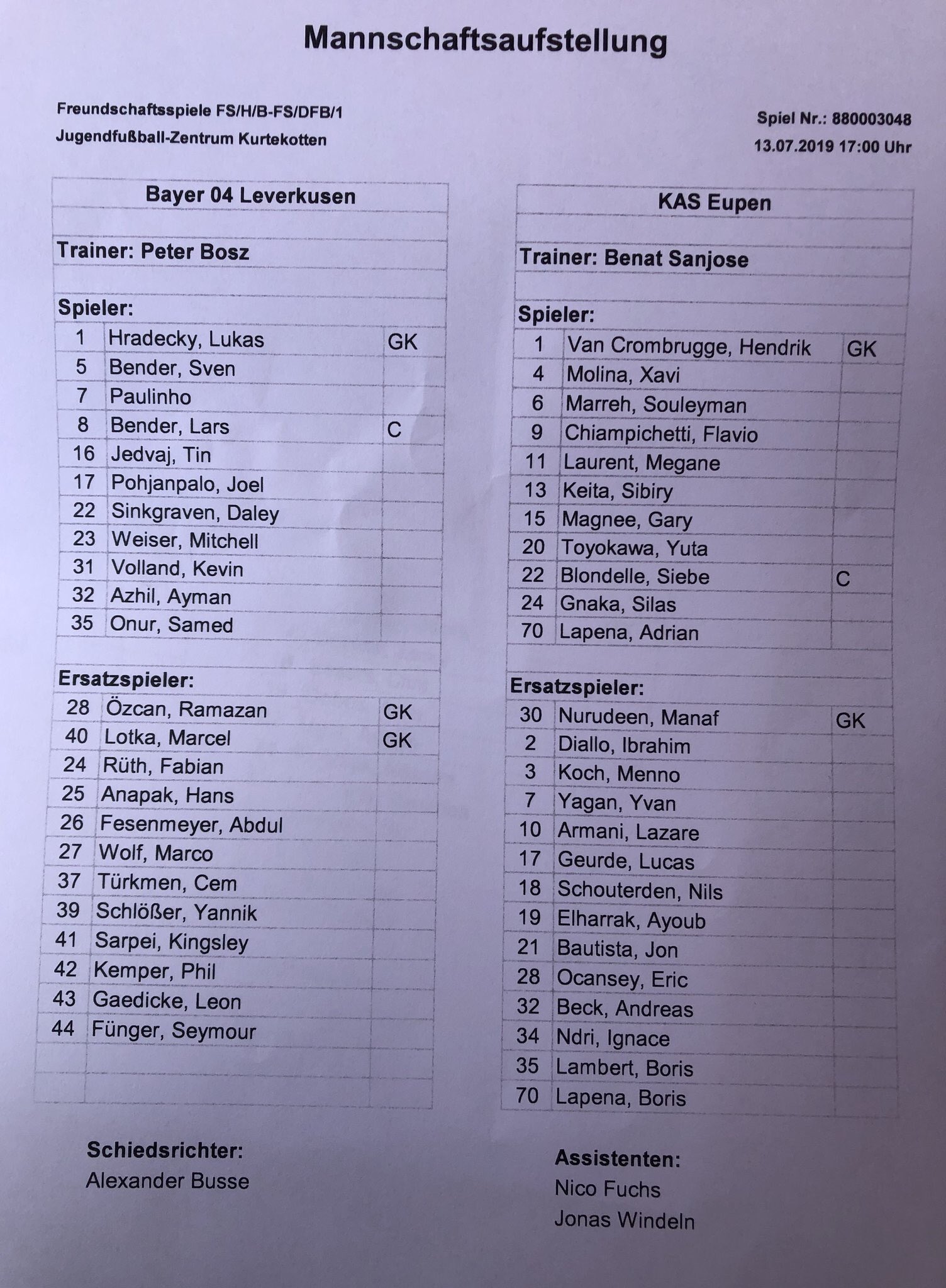 Bayer 04 Leverkusen Here Are The Line Ups For Our Next Friendly B04kas