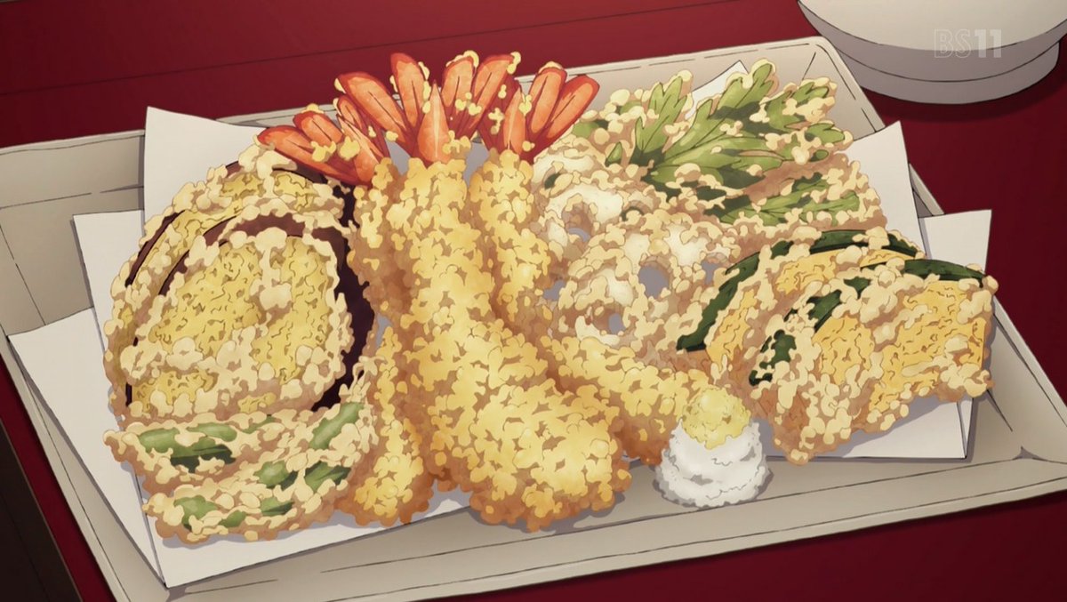 Ufotable 鬼滅の刃 コラボレーションカフェ 第四期 Food 藤の花の家紋の家で炭治郎達に出された天ぷらを完全再現 天ぷら御膳 店内で具材一つ一つ丁寧に揚げています 味噌汁とご飯 煮物もついてボリューム満点 T Co Ar2qu8u0qi T