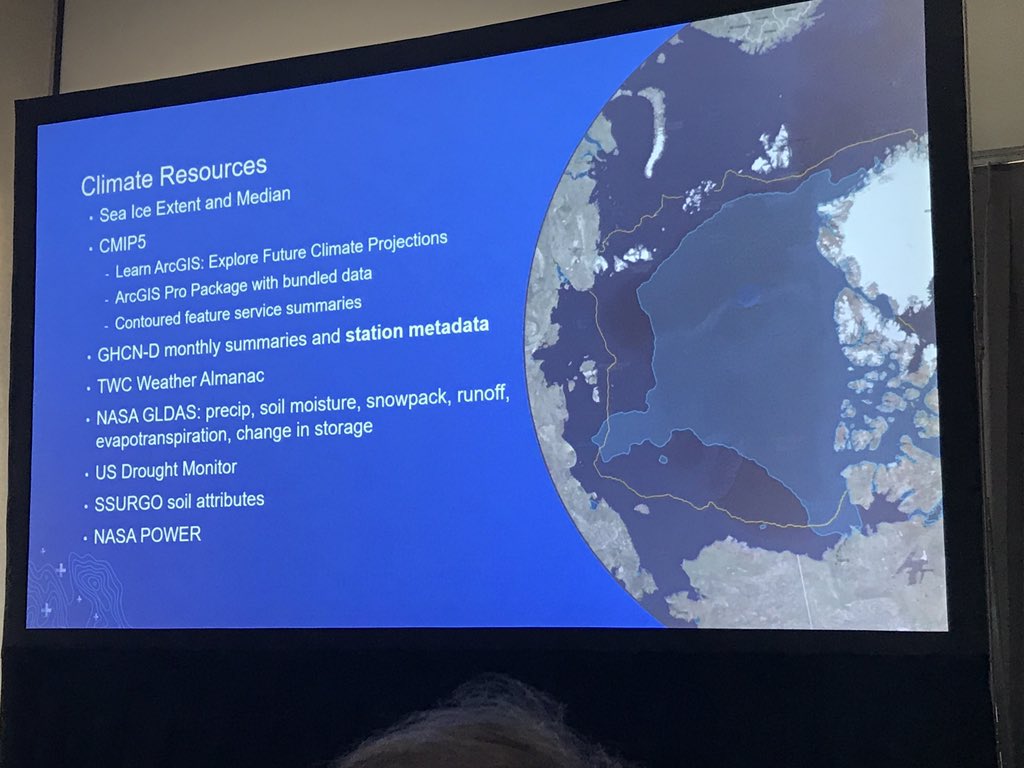 Great tip from @danpisut of the <a href="/LivingAtlas/">Living Atlas</a> team here at #EsriUC: Switch from the older map services to the new hosted feature services for a huge boost in performance PLUS they are now free and open (no subscription required). Weather &amp; climate examples in pics