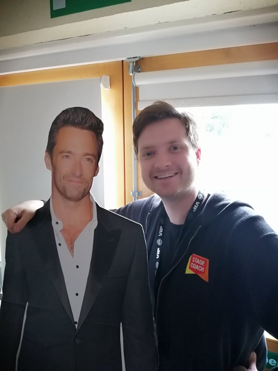 thomascorsi's tweet photo. Look who came into work today, I'm showing him around stagecoach Kenilworth and Balsall common.. @HughJackmanNews #showman @stagecoachken https://t.co/BCc4SYmhbr