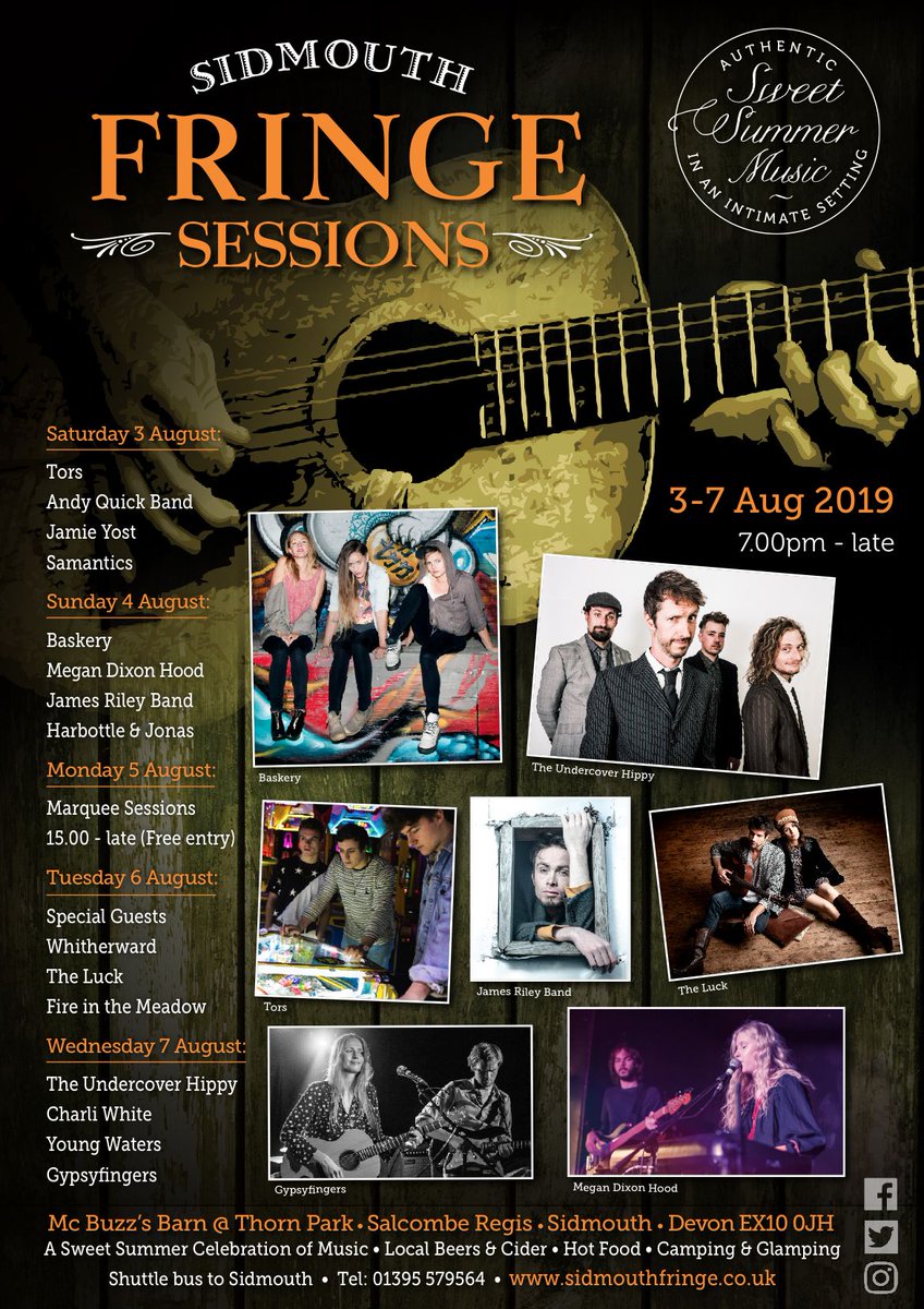 SidmouthFringe's tweet photo. Yay! Here's the new Fringe poster! 
Not long to go now - looking forward to some fab acts in August. 
Please share with your music-loving friends :) https://t.co/xGb0mrzNre