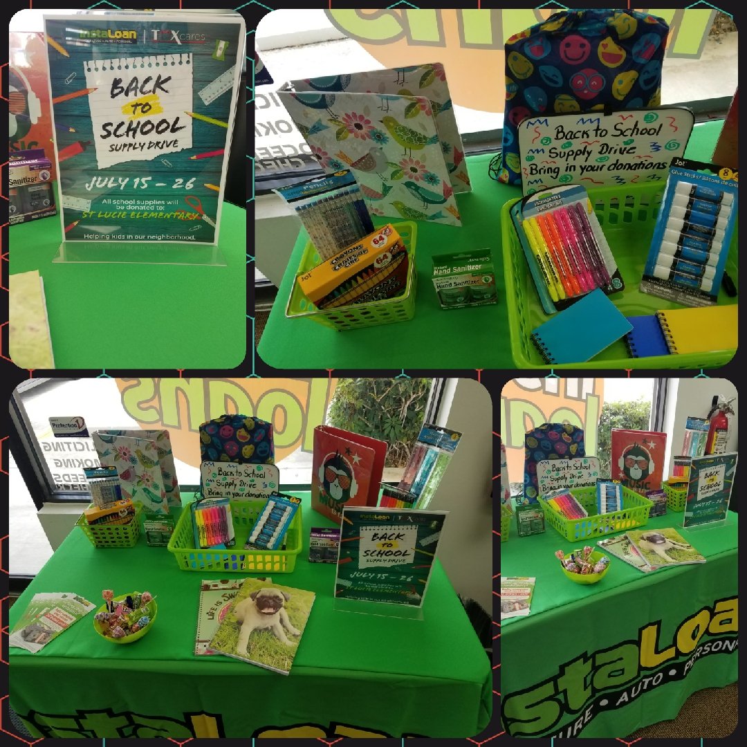 Alicia75574819's tweet photo. Come stop by your local  Insta Loan  and donate for  back to school. @Miri_I_3 @UlyssesPerez80 @r_wood222 @jesstraylor @ted_helgesen @Leesa926 #TMXCares https://t.co/dbd4bcKj4A