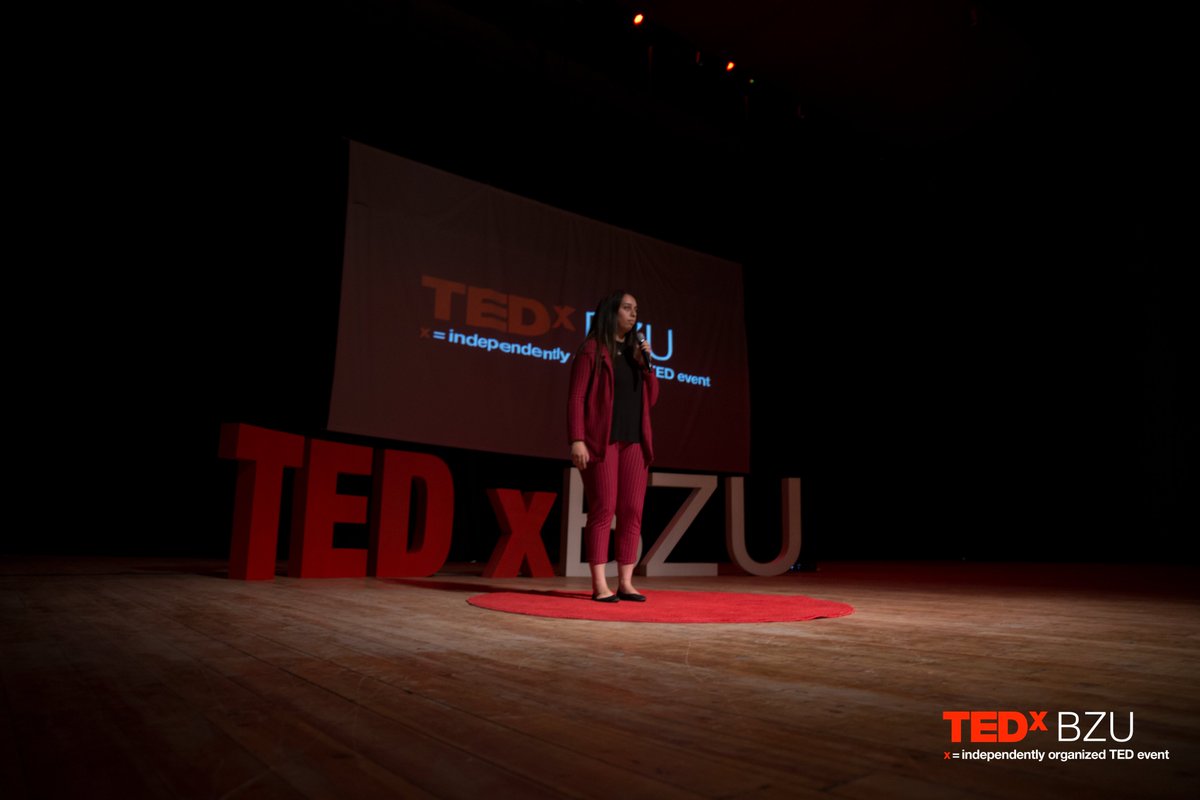 TEDxBZU's tweet photo. The eighth speaker at the TEDxBZU conference "Gathering pieces" Sara Khatib, a first-year student in Birzeit University that is motivated to participate in voluntary work and interested in the world's constantly changing events 
 #TEDxBZU #GatheringPieces https://t.co/ZTsEtuUfCq