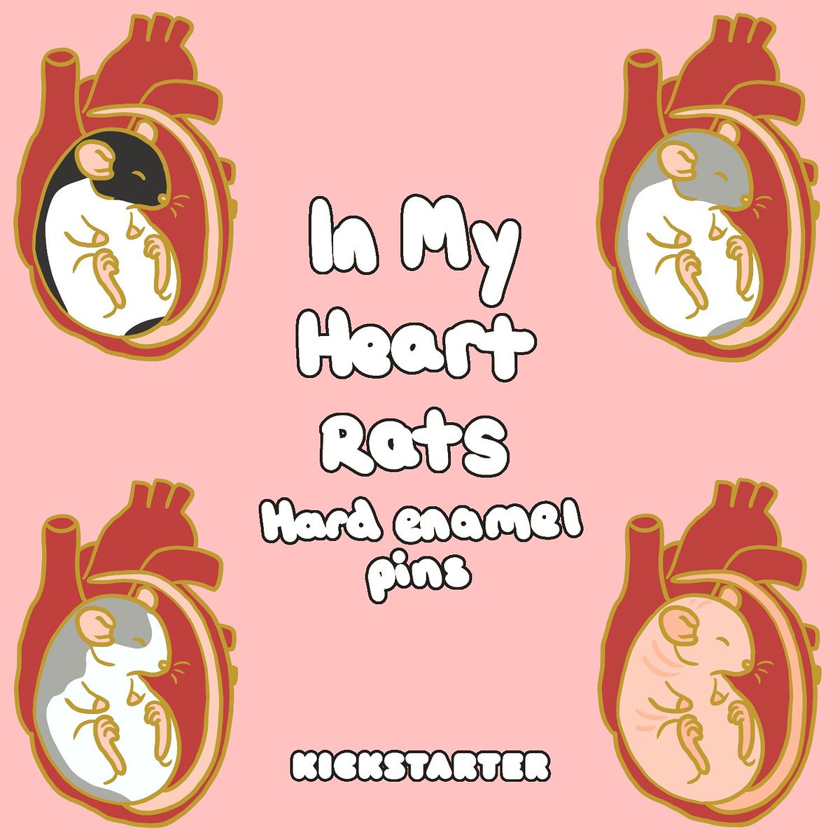 My new #kickstarter has just launched! Cute rat hard enamel pins ❤️🐀 Find it at bit.ly/inmyheartrats