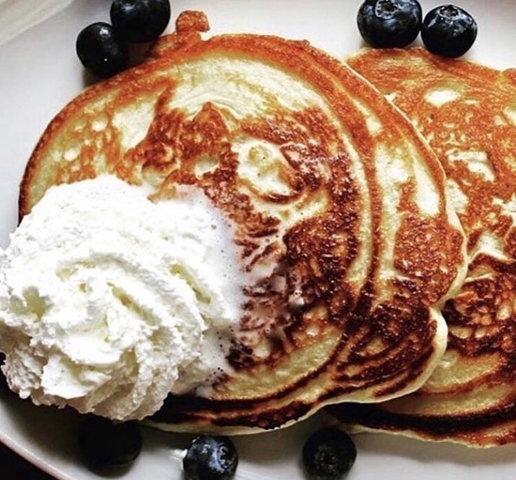 Buttermilk Pancakes with Berries, Maple Syrup, and Whipped Cream. 🥞🥞🥞