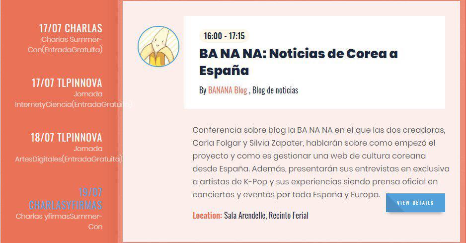bloglaBANANA's tweet photo. ✨ ¡¡BA NA NA estará en #TLP!! ✨ El 19 de Julio ofreceremos una charla en #TLP2019: "#BANANA: Noticias de Corea a España"
Podréis conocer como funciona la web, nuestras entrevistas y conocernos.
¿Te veremos en #TLPSummer @TLPTenerife? ¡Te esperamos!
▶️ https://t.co/JSTggQiRDT https://t.co/hc0kW9D7eZ