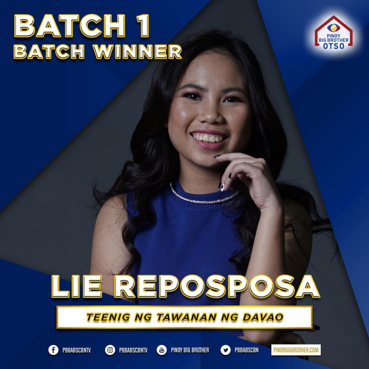 PBBabscbn's tweet photo. With 37.48% of the votes, ikaw ang Batch Winner ng Batch 1 — Lie! Congratulations! 👏🏅

#PBB8TheBatchWinners https://t.co/5thHvu2eJN