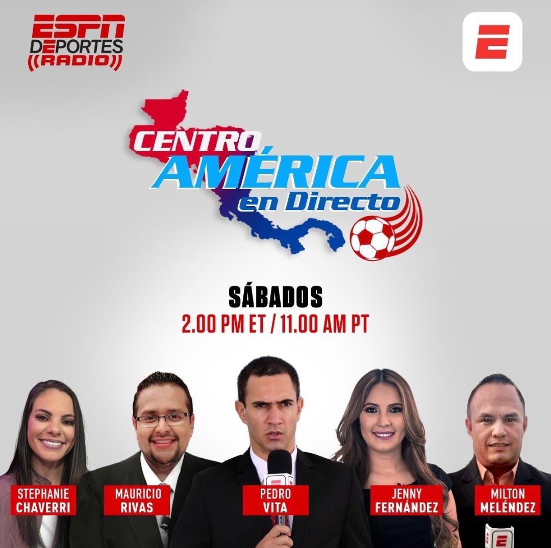 Pedro Vita (@vitapedrook) on Twitter photo El nuevo formato de clasificacion de CONCACAF ha dado mucho que hablar...
Será el tema a tratar hoy en #CentroaméricaEnDirecto x <a href="/ESPNDRadio/">ESPN Deportes Radio</a>, desde la óptica de Panamá, El Salvador, Honduras, Guatemala y Costa Rica.
Además, ¿cómo es el trato al fútbol femenil en estos países? El nuevo formato de clasificacion de CONCACAF ha dado mucho que hablar...
Será el tema a tratar hoy en #CentroaméricaEnDirecto x <a href="/ESPNDRadio/">ESPN Deportes Radio</a>, desde la óptica de Panamá, El Salvador, Honduras, Guatemala y Costa Rica.
Además, ¿cómo es el trato al fútbol femenil en estos países?