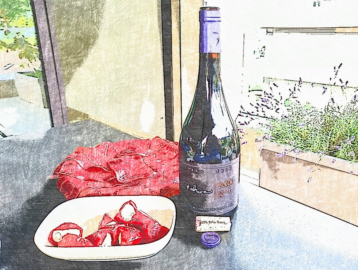 Bariloche2000's tweet photo. Saturday evening - balcony time with am excellent bottle of @Polkura, some dried meat and enjoying the powerful wine from #Chile - Well done #SvenBruchfeld - Loading forward to visiting bodega @Polkura in April 2020 #Syrah2016 #PolkuraBlockGplusI #Marchigüe #ColchaguaValley https://t.co/qAely6GKTj