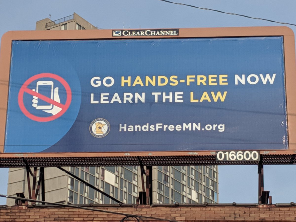 You may have noticed these billboards around town lately. 

In less than three weeks it will be illegal to hold your phone while behind the wheel. Learn more about how you can be ready for Aug. 1 and go hands-free today: HandsFreeMN.org 

#HandsFreeMN