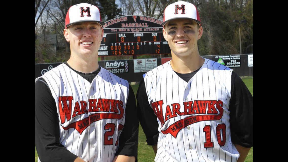 grantbnielsen's tweet photo. So happyto let Fellow Madison WarHawk Baseball FriendsFans know our Grandsons, Pete Nielsen &amp; Mat Favero, (2016 Grads &amp;members of 2015 StateChamp Team will beHome from their2-yrMissions in July/August2019and will each be playing⚾️THIS FALL for the GeorgeMason UniversityPATRIOTS https://t.co/3ljCnquZxy