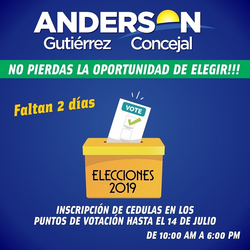 AndersonGutir18's tweet photo. Todavía estás a tiempo de inscribir tu cédula y ejercer tu derecho al voto✋🗳️ #CuentoContigo
#EnPereiraSomos #Todos
#ConcejoPereira
#Votaciones2019 https://t.co/0okknb4Dde