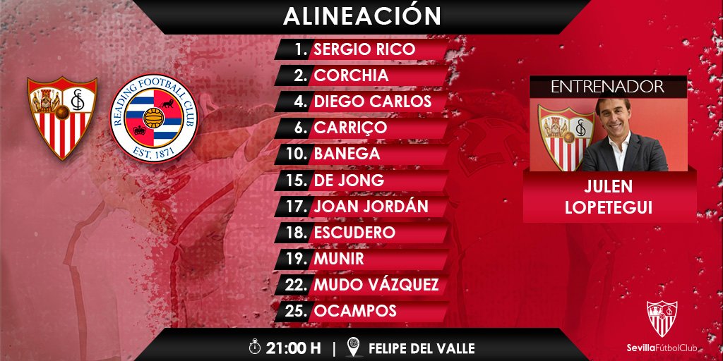 🚨 ¡El primer once la pretemporada ya está aquí! 🚨
A partir de las las 21:00 h🆚 <a href="/ReadingFC/">Reading FC</a> EN DIRECTO en 👇
📺 live.sevillafc.es     
💻 youtube.com/sevillafc     
📱 facebook.com/sevillafc

#vamosmiSevilla