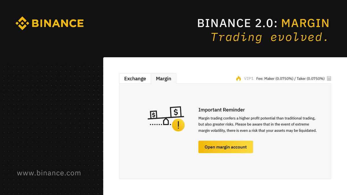 binance's tweet photo. Margin trading is a useful tool for those looking to amplify profits of successful trades. However, this method of trading can also amplify losses and involves much higher risks. 

Before trading margin on #Binance, please take the time to learn the basics
https://t.co/7XpM9npSSF https://t.co/tj4p3pdbEs