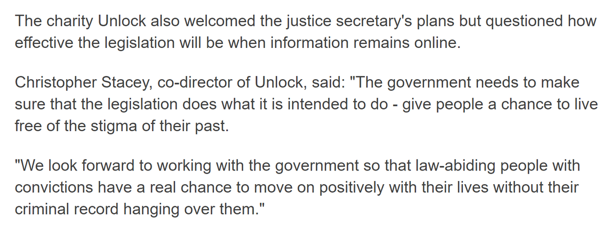 ChrisStacey's tweet photo. Pleased to see this BBC News article on @DavidGauke @MoJGovUK plans to make changes Rehabilitation of Offenders Act 1974 (plus it includes a quote from me). Although the title is unhelpful - once convictions become spent they are not 'wiped' - https://t.co/o8vxsGQmE9 #roareform https://t.co/gB0gI1QCN8