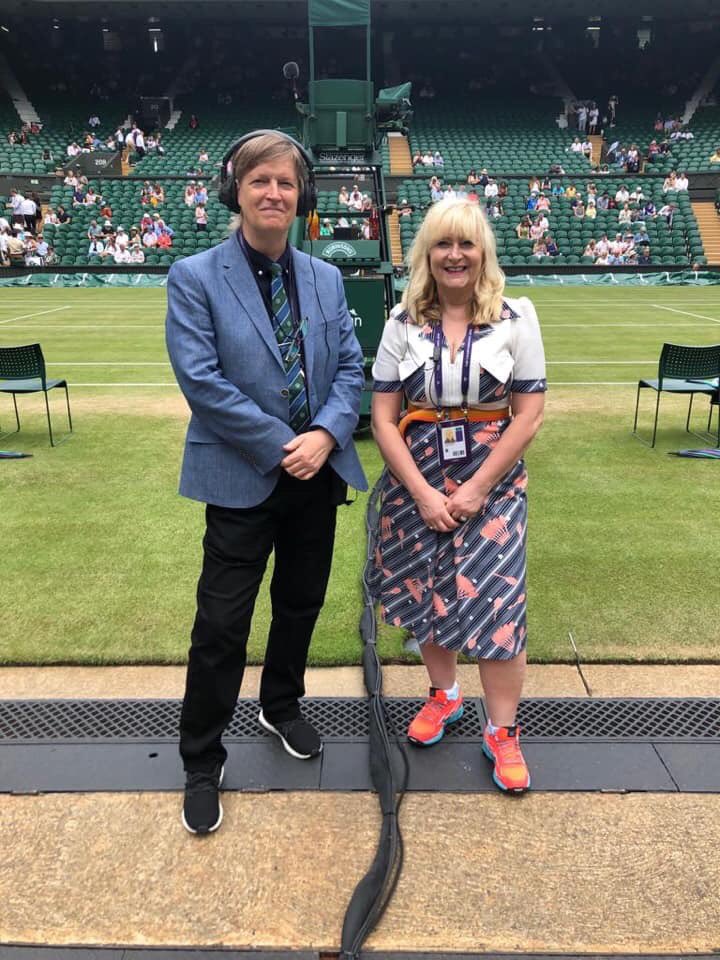 pauline4glasgow's tweet photo. My sister #SoundEng with presenter Geordie Graham before the Ladies singles final in Centre Court @soundgirl64 https://t.co/Yq5nYCyQk1