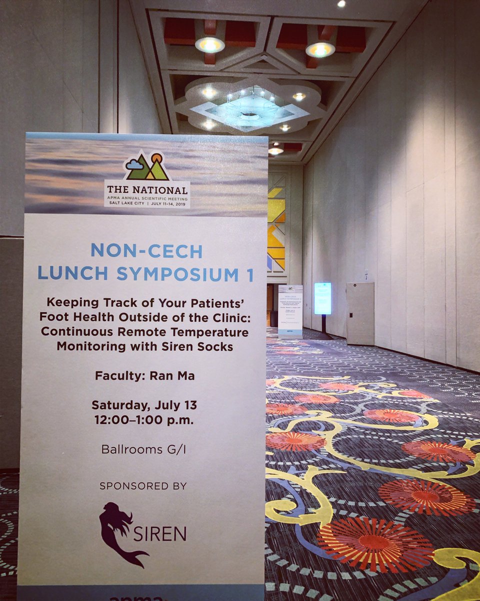 SirenCare's tweet photo. ๐ง๐ผโโ๏ธ Siren is proud to sponsor the Non-CEH Lunch Symposium titled โKeeping Track of Your Patientsโ Foot Health Outside of the Clinic. Continuous Remote Temperature Monitoring with Siren Socksโ ๐งฆ at #APMA19 ๐ฃ #podiatry #footcare https://t.co/oDYPvNLnMt