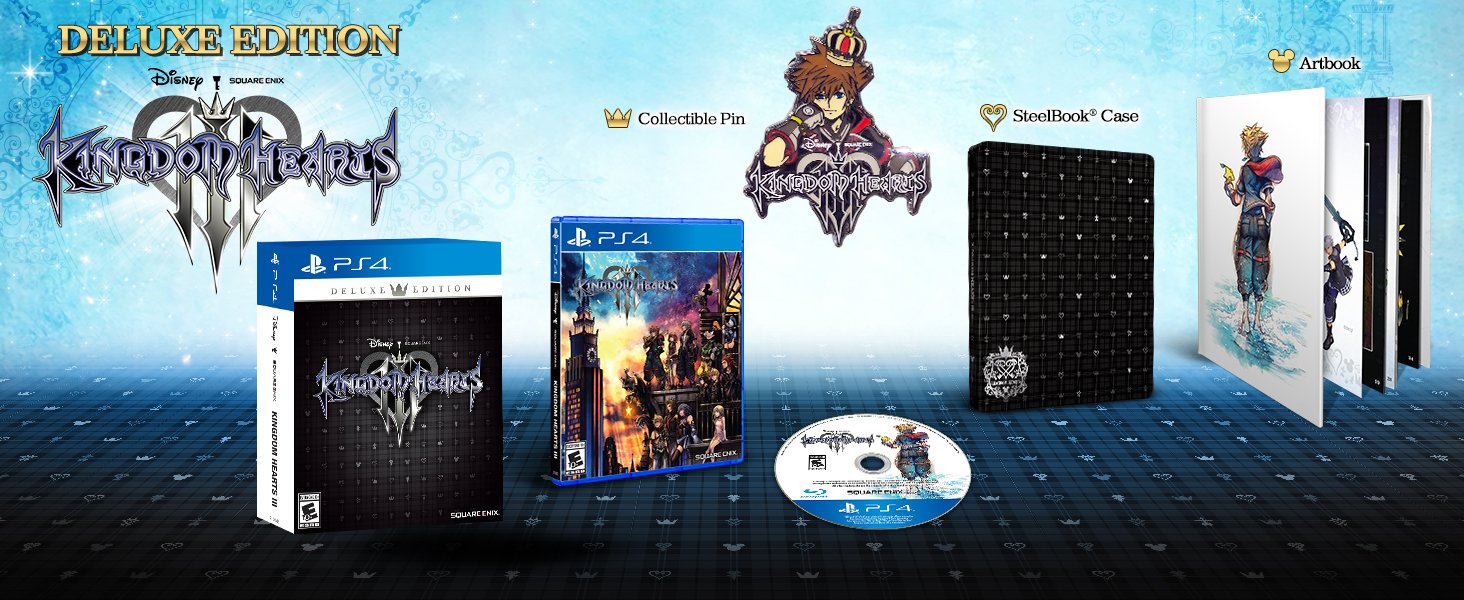 RPG Site on "Kingdom Hearts III Deluxe Edition (PS4) is discounted to $39.99 (that's half off) right now: https://t.co/SsHjwmJBZc Includes the game, a steelbook pin and artbook. https://t.co/3E6thQnqxU" /