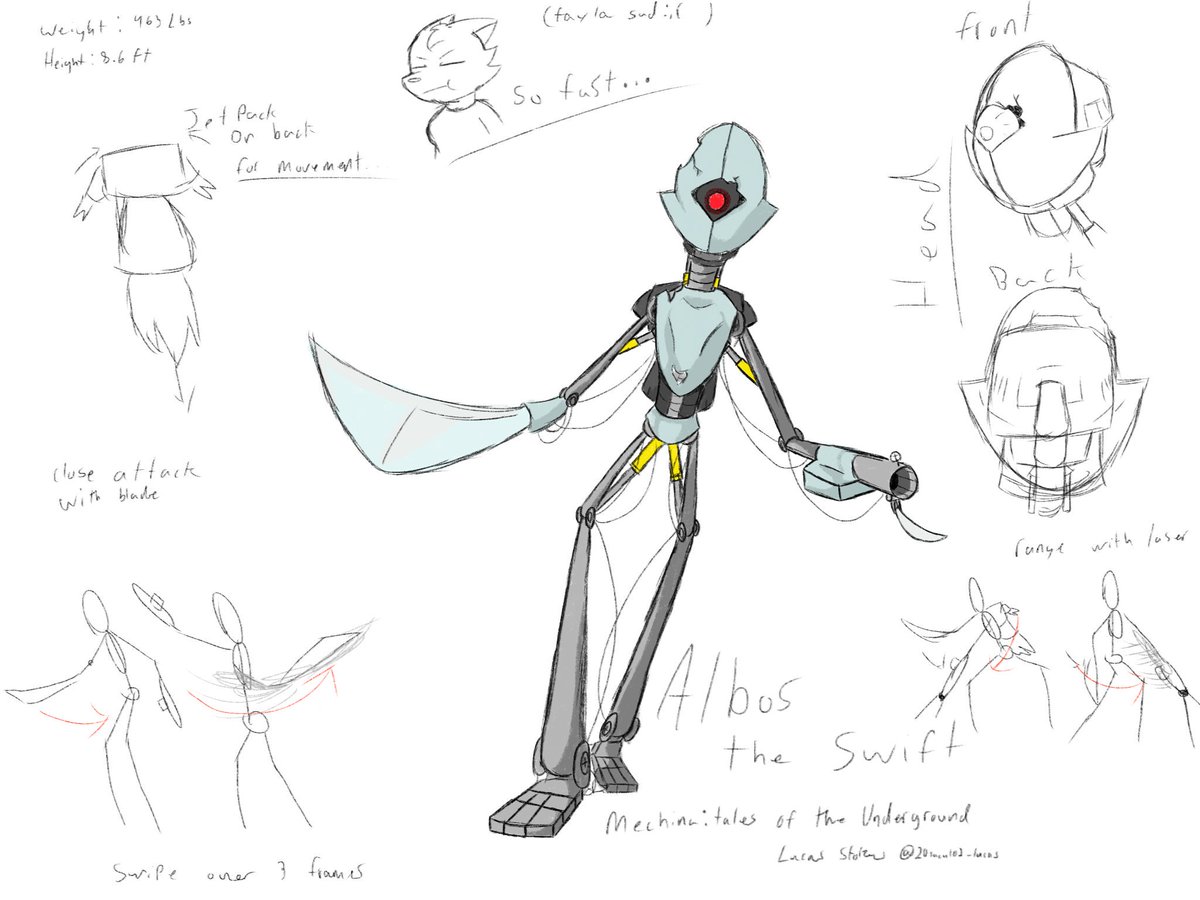 Cold_Nut_Boy's tweet photo. Albos the Swift.
(Some consept art of a Boss i made for a game im planning on making called Mechina: Tales of the Underground
 A metroidvania)
#Mechina #conceptart #robot #characterdesign #characterart https://t.co/KNv8SBe5XO