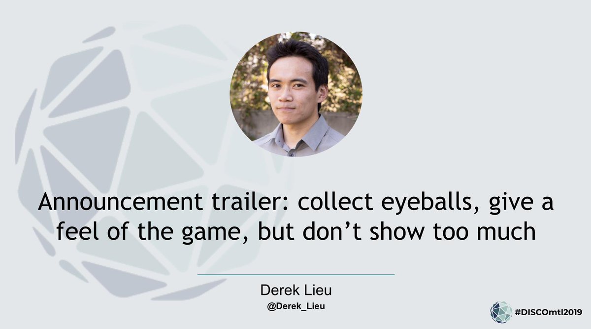 QGC_DemoNights's tweet photo. .@Derek_Lieu on the makings of a great announcement trailer #discomtl2019 https://t.co/Ug9LGvJFhB