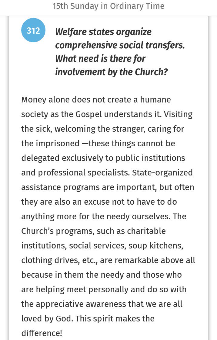 racky01's tweet photo. #Welfare states organize comprehensive #social transfers. What need is there for involvement by the #Church? #docatchallenge #YOUCAT @youcat #Catholics #CatholicTwitter #Gospel https://t.co/MhBkiDikF8