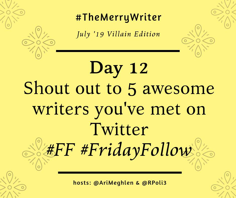 cn_skinner's tweet photo. I'm behind. Sorry.
D12: There are so many awesome writers I've met on Twitter, including:
@AuthorJ_Elle @sbaileyauthor
@SRSevern_ @rowena_tisdale @jessica_froberg
#TheMerryWriter
@AriMeghlen @RPoli3 https://t.co/DajLyXrKmx