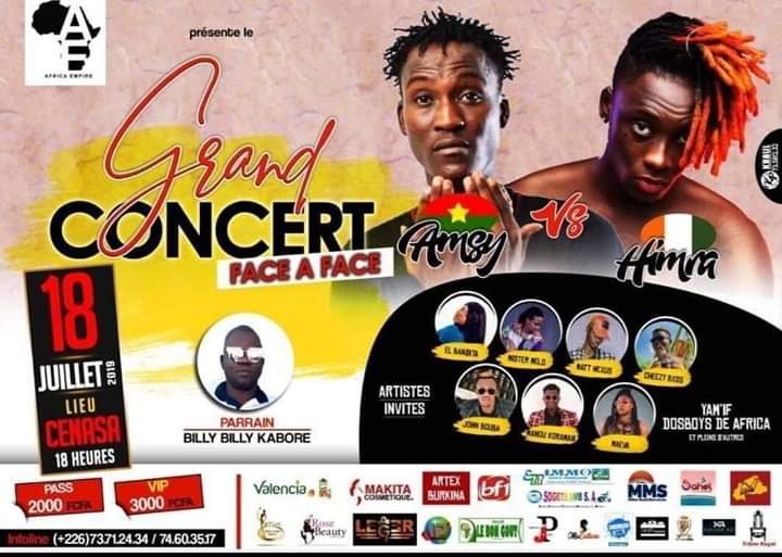 m226music's tweet photo. Grand concert Face à Face de Amzy le Gandaogo 🇧🇫🔥 Vs Himra la Machette 🇨🇮🔥
Le 18 JUILLET au 📍CENASA à 18H
#TL226 #mentertainment https://t.co/NDvAhRVShz