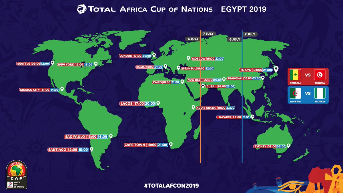 CAF_Online's tweet photo. Two cracking games. Four teams. Only two tickets to Cairo Stadium five days from now. 🔥

Where will you watch both? 🌍🌎🌏

#TotalAFCON2019 https://t.co/1muHgkXkTS